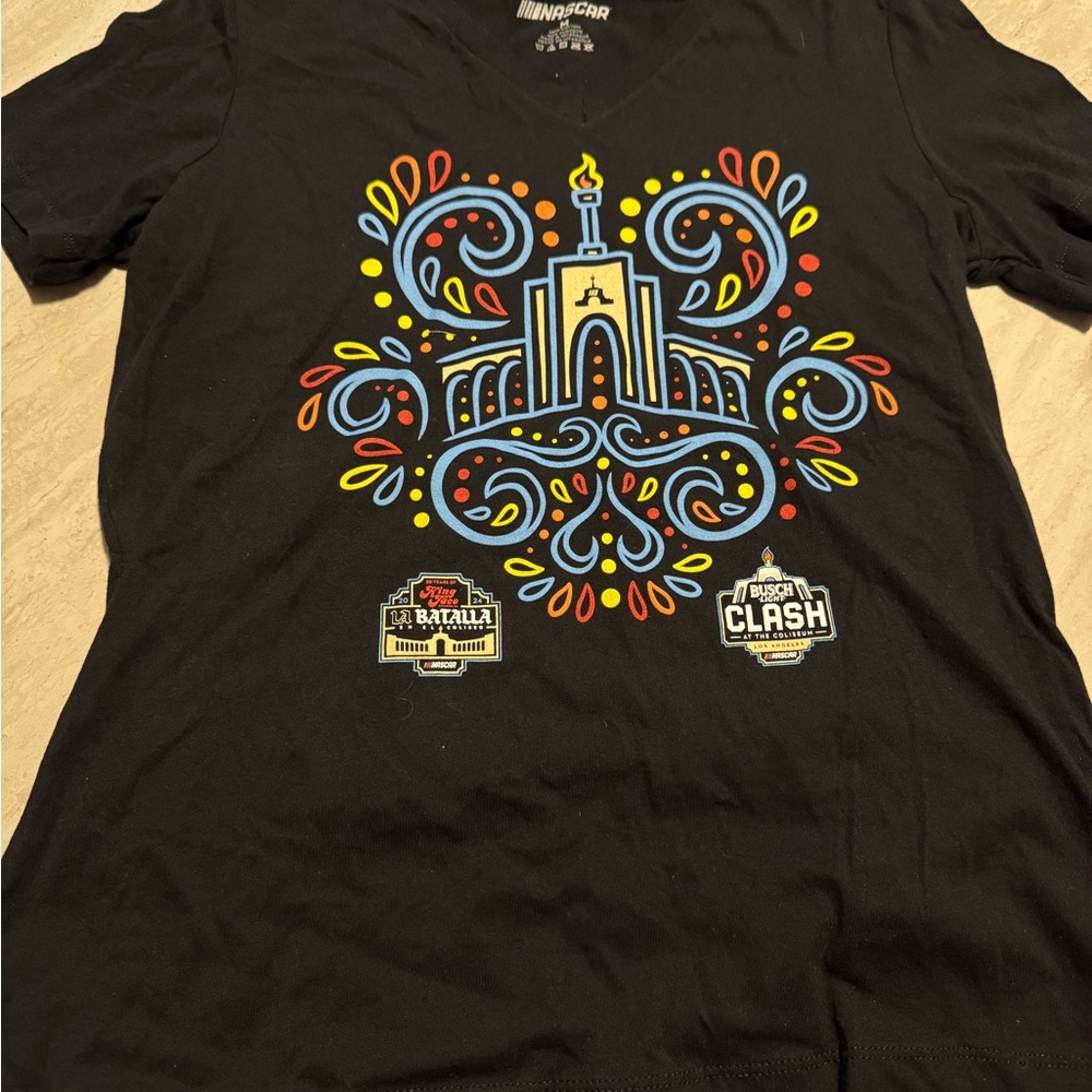 Nascar Black Tee with Retro Stripe Accent
